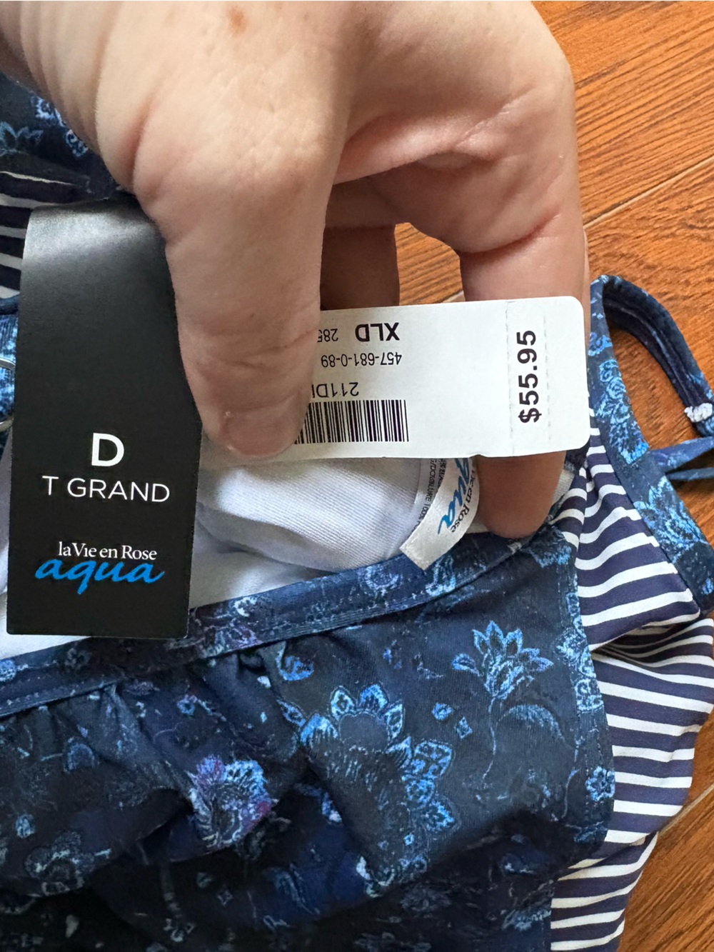 NWT La Vie en Rose Aqua Swimdress Tankini Top XL D Cup Floral Blue - Picture 5 of 5